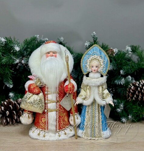Изображение товара АртМороз Дед мороз и Снегурочка русские 33см; новогодняя игрушка под ёлку; авторская кукла ручной работы; подарок на Новый Год