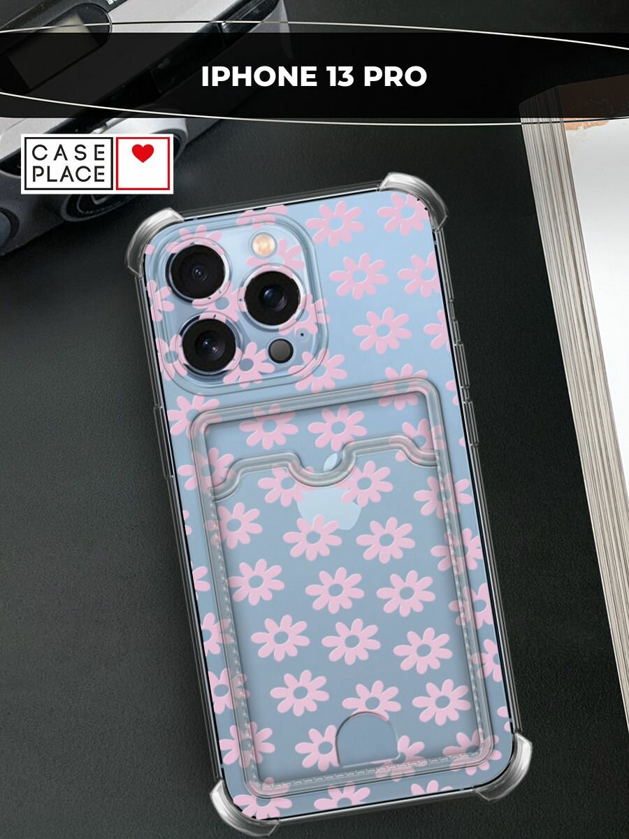 Чехол на Apple iPhone 13 Pro (Айфон 13 Про) с картой и принтом Розовый цветочный узор