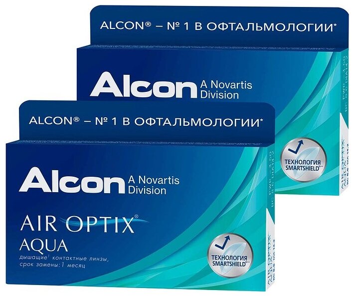 Контактные линзы Alcon Air Optix Aqua, 6 шт., R 8,6, D -1,5, 2 уп.