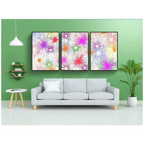 фото Набор модулных постеров для интерьера "звезды, капля, пятна цвета" 60x90 см. в тубусе, без рамки lotsprints