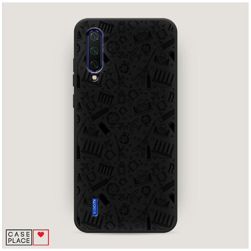 фото Чехол силиконовый матовый xiaomi mi a3 lite достопримечательности графика черная case place