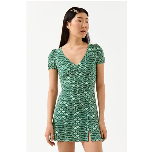 платье женское befree, цвет: зеленый графичный принт, размер L зеленого цвета