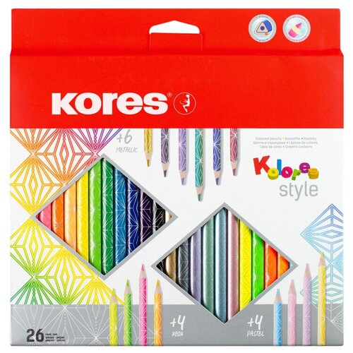 Карандаши цветные 26 цв. 3-гран, Kores Kolores Style, 93320 карандаши цветные kores kolores metallic style 12 шт трехгранные пластик 93316
