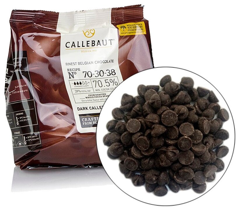 Шоколад в галетах Callebaut Горький № 70-30-38 (70,5%), уп 400г