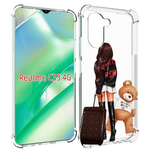 Чехол MyPads девушка-с-модным-чемоданом женский для Realme C33 4G задняя-панель-накладка-бампер
