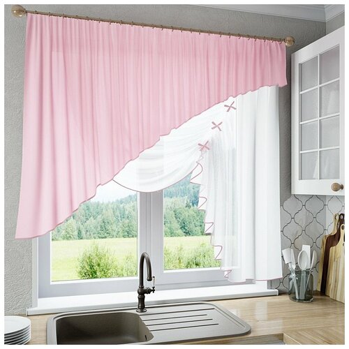 фото Шторы для кухни sola "джульетта", розовый, правая