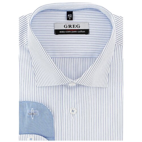 фото Рубашка мужская длинный рукав greg 121/191/8057/1p_gb, прямой силуэт / сlassic fit, цвет белый, рост 174-184, размер ворота 41