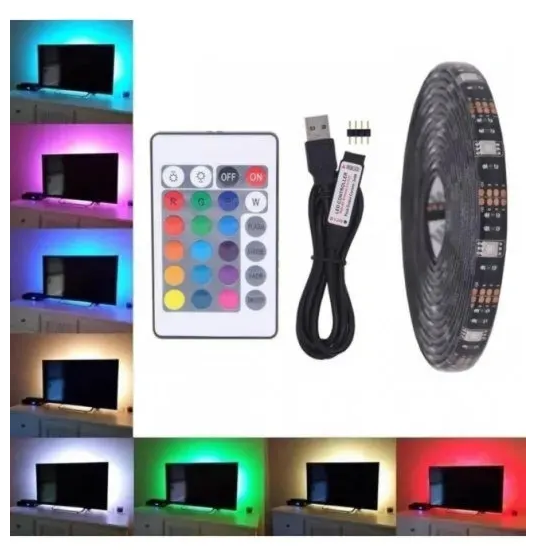 Светодиодная RGB лента с пультом 5м 12В 5050smd для дома, гостиной, спальни, телевизора, декорирования - фотография № 8