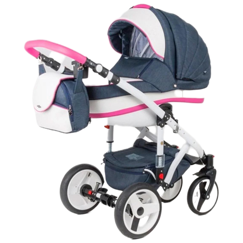 Универсальная коляска BeBe-Mobile Movo (3 в 1), R8 (Pink-Navy-Blue, цвет шасси: белый