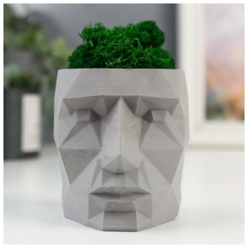 Кашпо бетонное Голова со мхом высота 85 см серое мох зеленый стабилизированный В упаковке 1 595₽