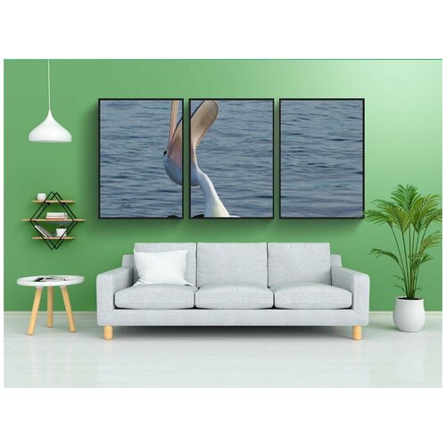 фото Набор модулных постеров для интерьера "пеликан, ловля, рыбы" 60x90 см. в тубусе, без рамки lotsprints