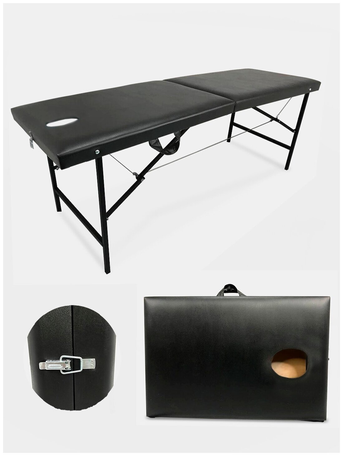 фото Массажный стол складной с вырезом для лица 180х60х72 см Черная. Стол для массажа. Кушетка складная массажная.