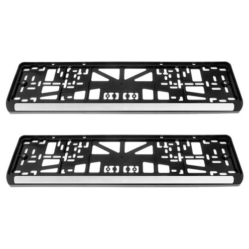 Рамки номерного знака черного цвета с белой вставкой, пластиковые, комплект: 2 рамки, 4 хромированных самореза