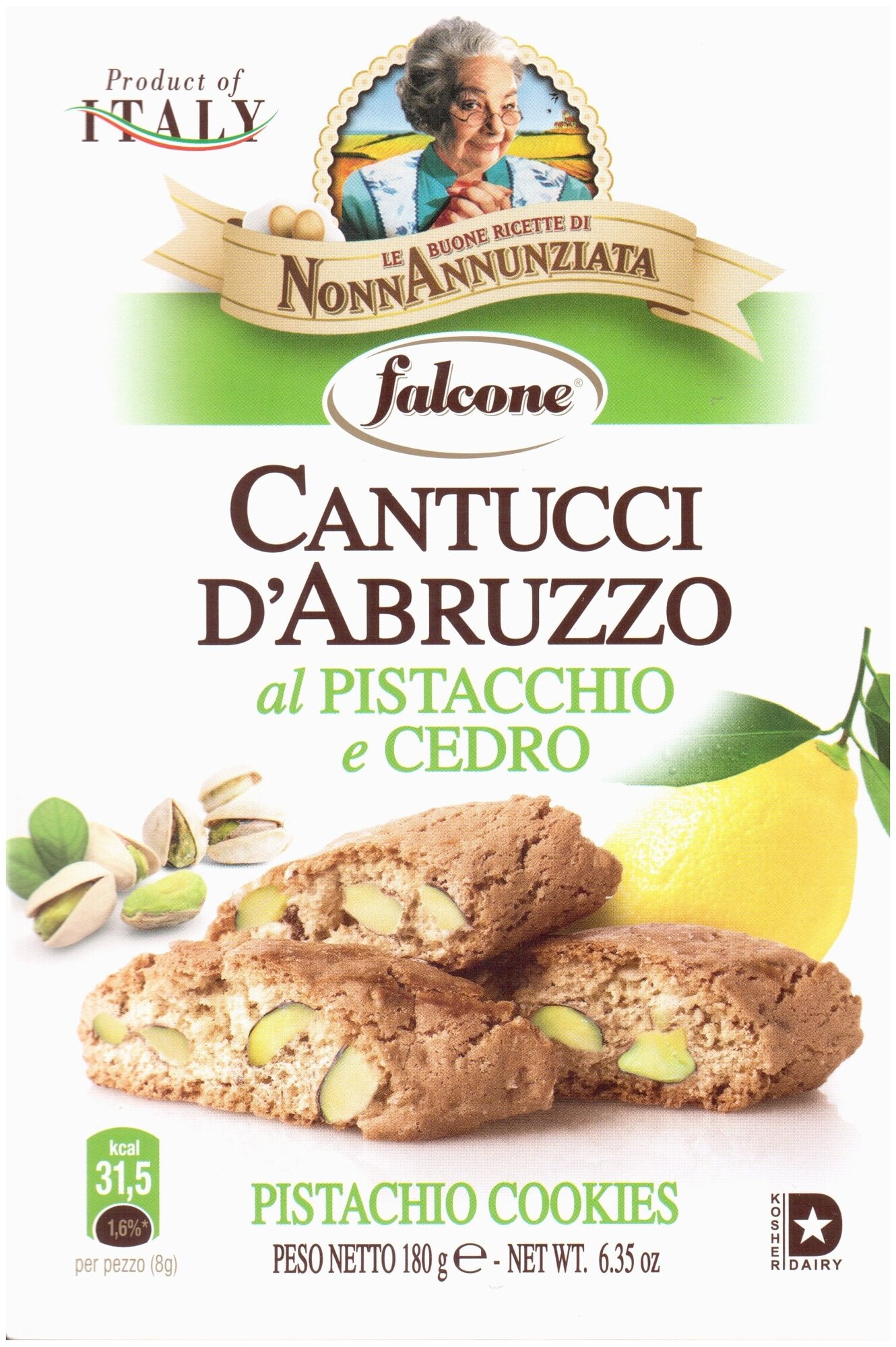 Традиционное тосканское печенье Falcone Cantucci с фисташкой и лимоном нетто 180г - фотография № 3
