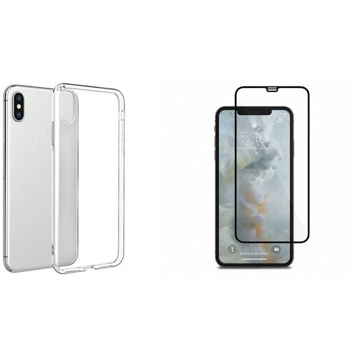 фото Комплект: прозрачный силиконовый чехол и защитное стекло для iphone xs max чехлы и стекла