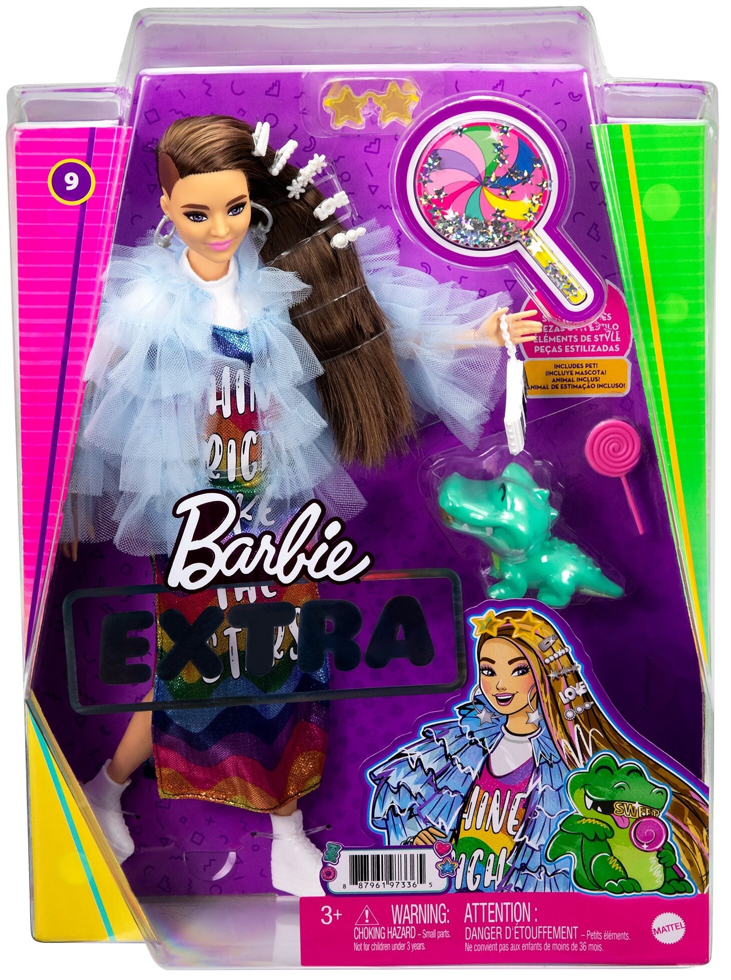Barbie Кукла Экстра в радужном платье - фото №2
