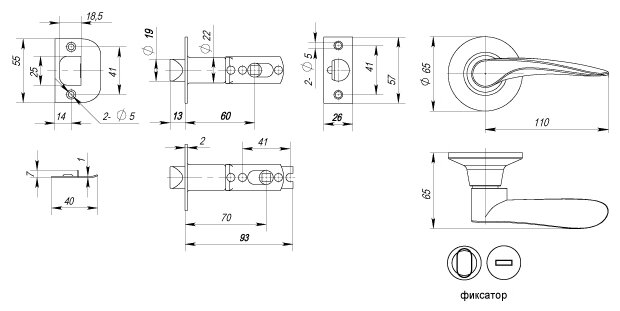 Ручка защелка Punto DK620 SB-BK (6020 SB-B ) (фик.) мат. золото