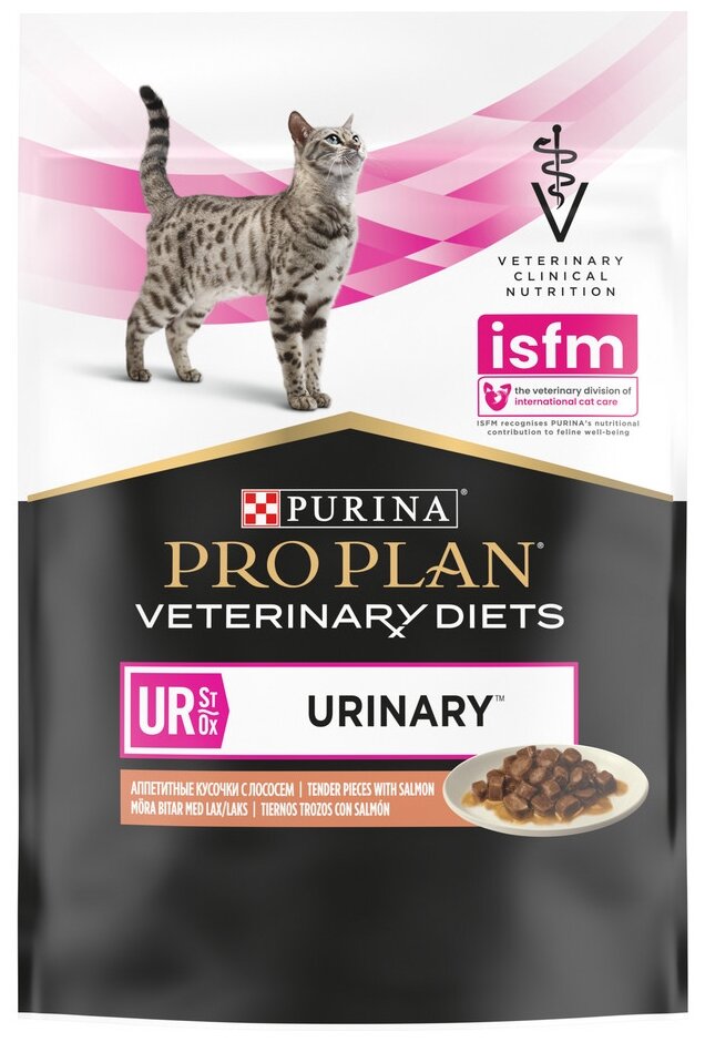 Влажный корм для кошек диетический PRO PLAN® VETERINARY DIETS UR St/Ox Urinary при болезнях нижних отделов мочевыводящих путей, Аппетитные кусочки в соусе, с лососем, 85г х 10 шт - фотография № 2