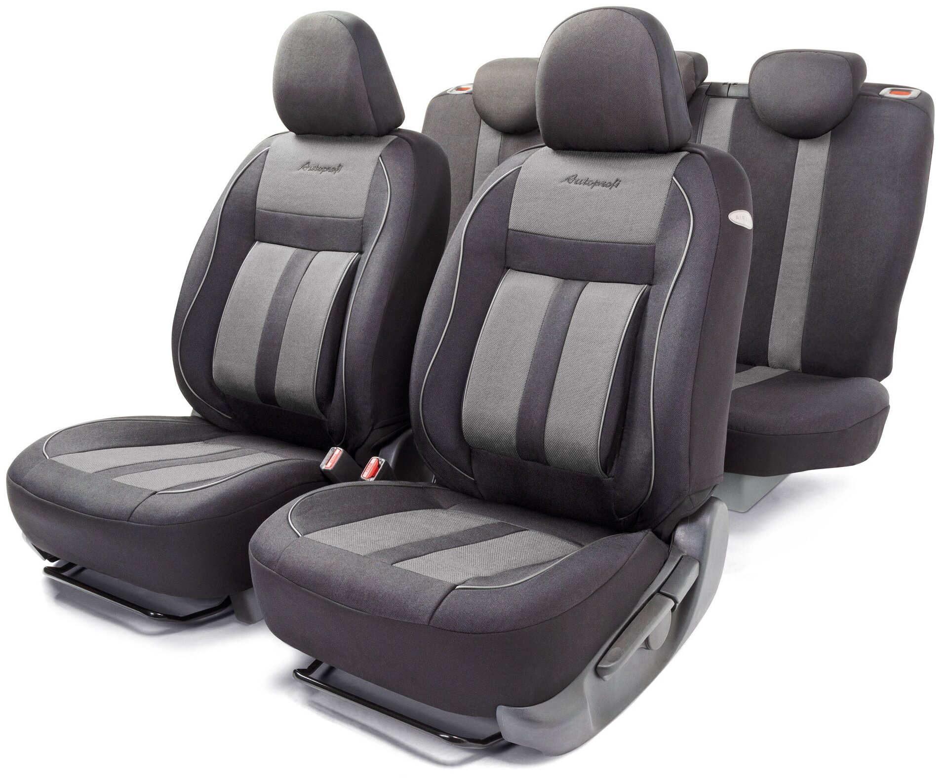 Авточехлы универсальные AUTOPROFI CUS-1505 BK/GY CUSHION COMFORT эко-хлопок 5 мм поролон 3D крой поясничный упор 15 пред чёрный/серый