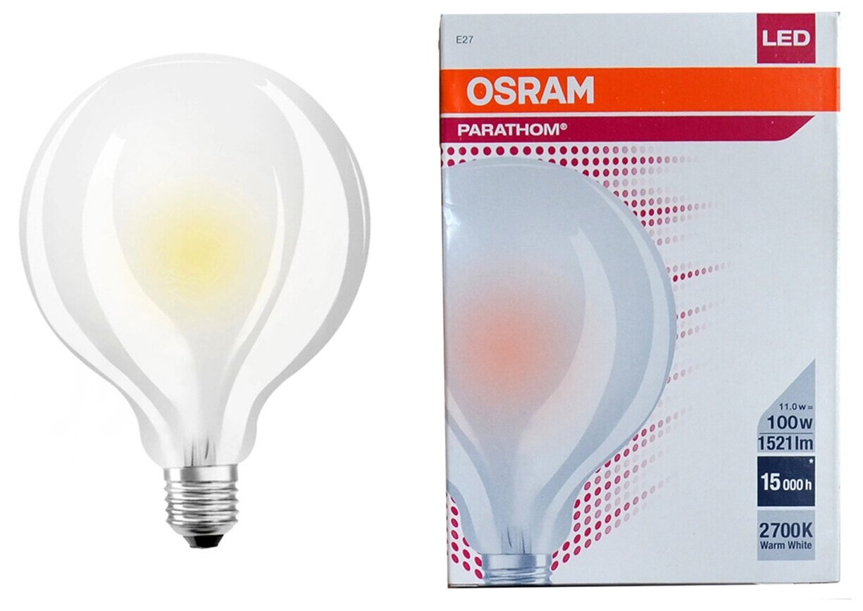 Лампочка светодиодная OSRAM Шар G95 E27 11Вт 220В 1521Лм 2700К Теплый белый Филаментная, упаковка 1шт