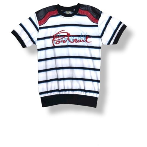 фото Футболка для мальчика из хлопка белая в полоску размер:176 (140-176) gold steel