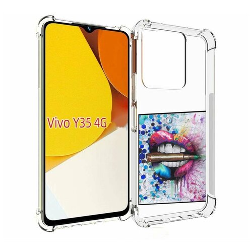 Чехол MyPads разноцветные губы с пулей для Vivo Y35 4G 2022 / Vivo Y22 задняя-панель-накладка-бампер