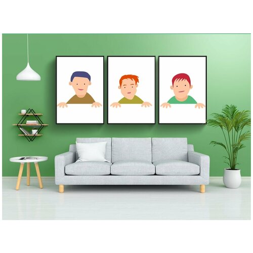 фото Набор модулных постеров для интерьера "мальчики, мультфильм, дети" 60x90 см. в тубусе, без рамки lotsprints