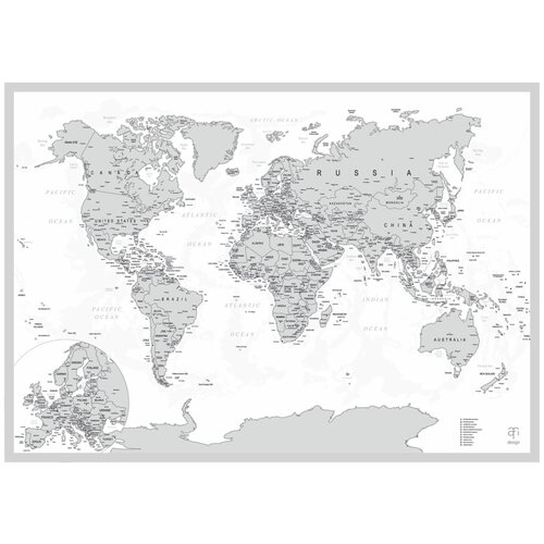 Скретч карта мира со стирающимся слоем Afi Design Silver A1 (84х59,4см)