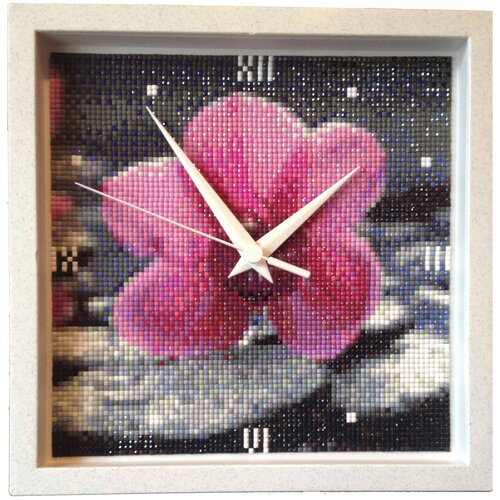 фото Алмазная вышивка яркие грани "часы орхидея" , размер 20х20 см, 32 цвета. с рамкой и механизмом.