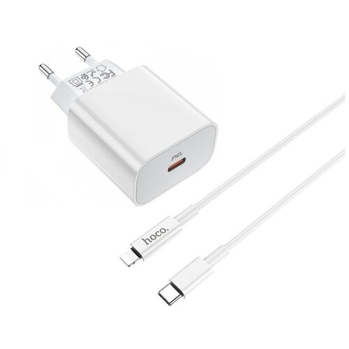 фото Зарядное устройство hoco c76a plus speed source type-c pd20 + qc3.0 + кабель type-c - lightning white
