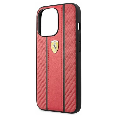 Ferrari для iPhone 13 Pro чехол PU Carbon/Smooth with metal logo Hard Red