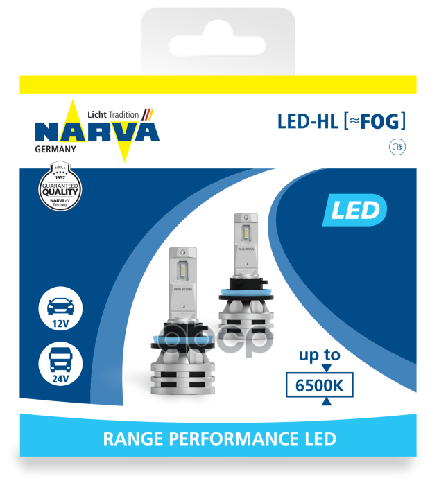 Комплект Ламп Светодиодных Led Fog H8, H11, H16 Range Performance 6500k Narva арт. 18036