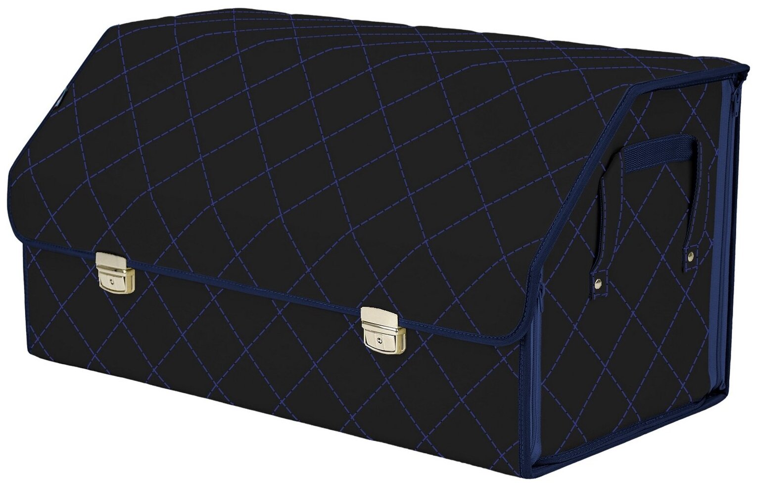 Органайзер-саквояж в багажник "Союз Премиум" (размер XL Plus). Цвет: черный с синей прострочкой Ромб.