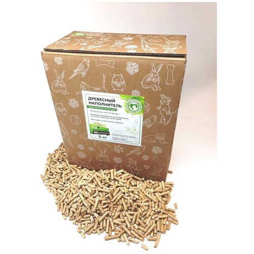 Древесный наполнитель для кошек , для грызунов древесный Borokot /вес 6 кг, впитывает до 18 л жидкости