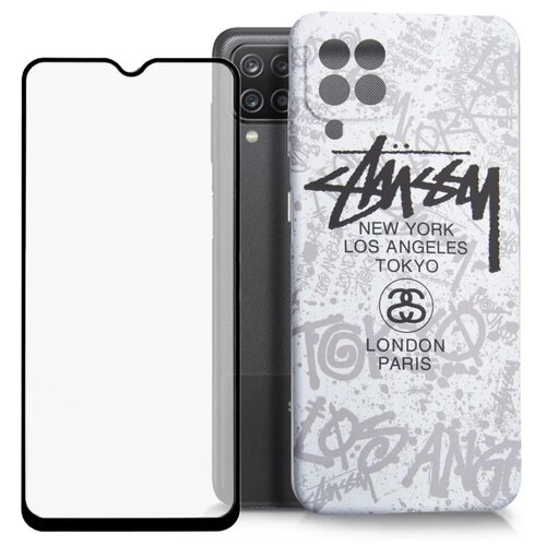 фото Комплект: противоударный чехол + защитное стекло для samsung galaxy a12 / m12 / накладка / бампер неон с защитой камеры luxo pduspb