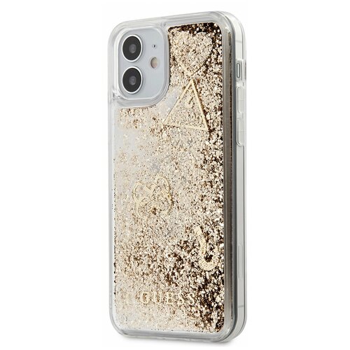 Чехол Guess Liquid Glitter Charms Hard для iPhone 12 mini, золотой