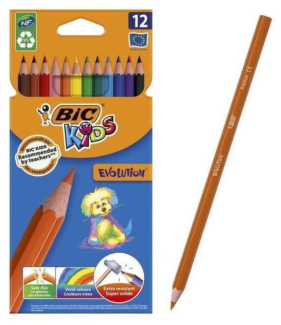 Карандаши 12 цветов BIC Kids Evolution ECOlutions, детские, ударопрочные, пластиковые