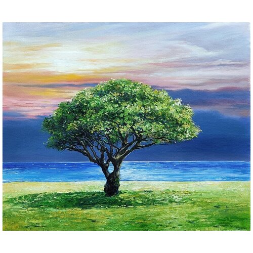 фото Картина на холсте маслом "деревце у моря" 50 x 60 см. автор: емельянова мария (багетная рама в подарок) бачетта