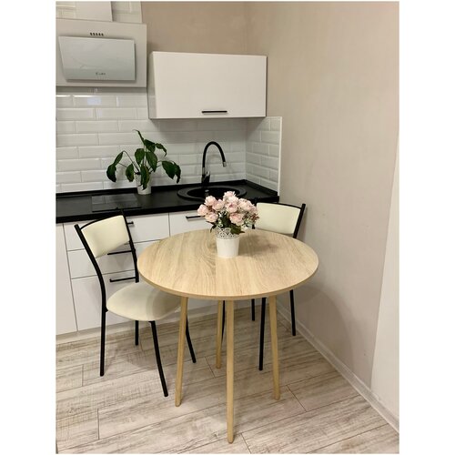 Стол кухонный нераскладной Loft, обеденный, круглый, белый, ножки - Массив дерева, ЛДСП цвет 