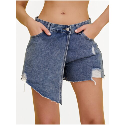 Юбка-шорты Olya Stoff женская, джинсовая, короткая с запахом, миниюбка с шортами