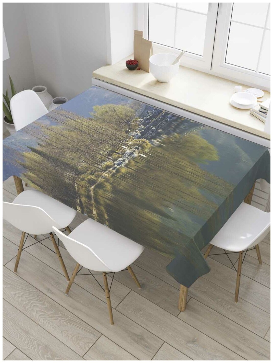 Скатерть прямоугольная JoyArty на кухонный стол "Горное озеро" из оксфорда, 180x145 см