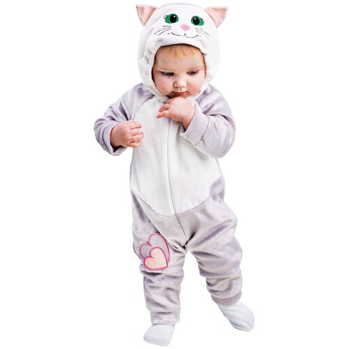 фото Карнавальный костюм для детей пуговка кошечка серая для малышей детский, 16 (74 см)