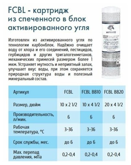 Картридж угольный UNICORN FCBL 10SL очищает воду от хлора и его соединений - фотография № 2