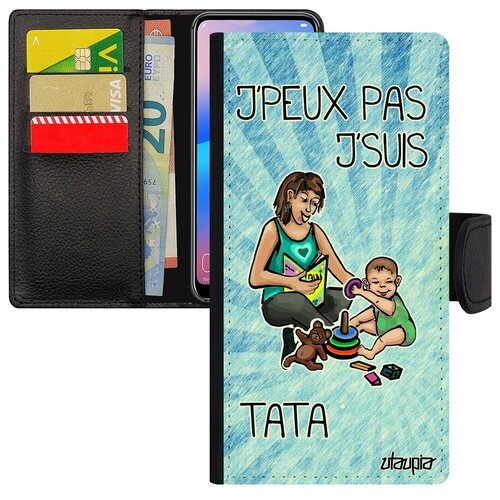 фото Дизайнерский чехол- книжка для телефона // galaxy a40 // "не могу - стала тетей!" пародия семья, utaupia, голубой