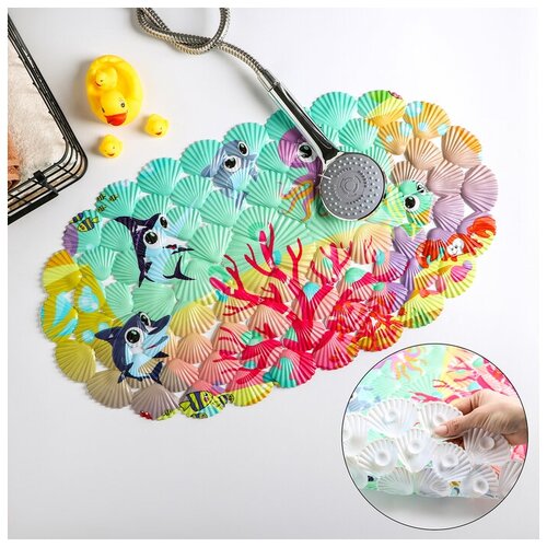 Коврик противоскользящий СПА в ванну на присосках Доляна На дне океана 3367 см для дома 1533₽