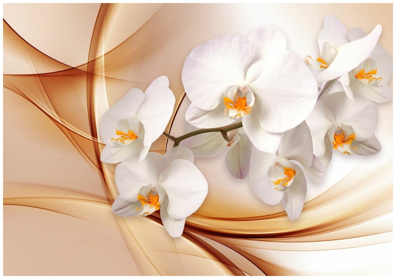 Фотообои Уютная стена "Орхидея на абстрактном фоне" 390х270 см Бесшовные Премиум (единым полотном)
