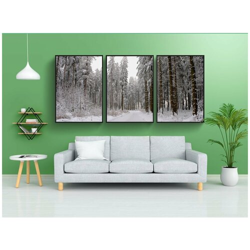 фото Набор модулных постеров для интерьера "зима, снег, лес" 60x90 см. в тубусе, без рамки lotsprints