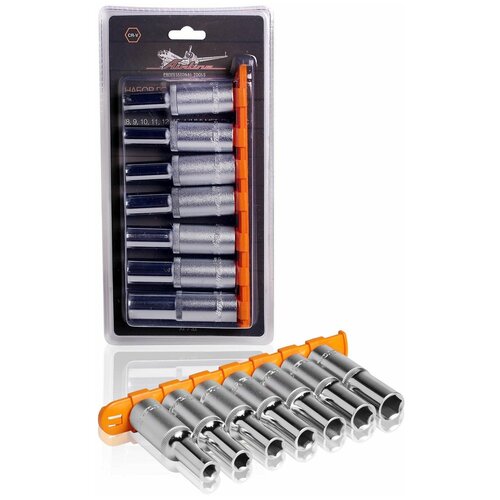 фото Набор головок торцевых 1/2" dr шестигранных 7пр. глубоких (8,9,10,11,12,13,14мм) airline