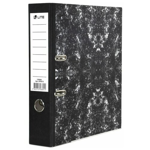Купить Папка с арочным механизмом LITE (75мм, А4, картон под мрамор ) черная, черный
