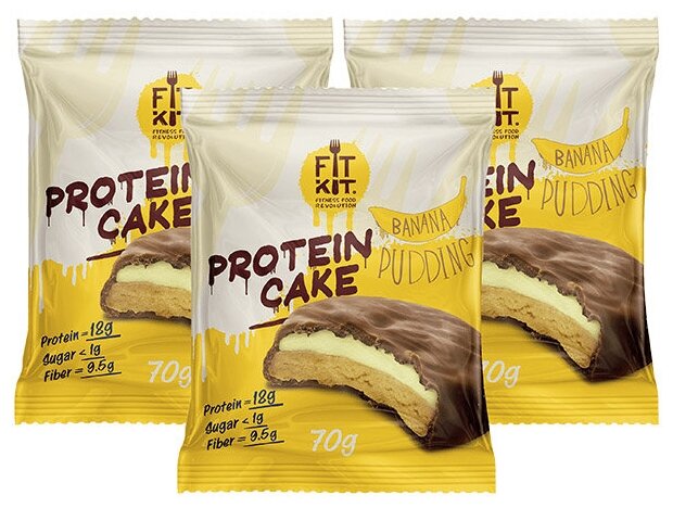 Fit Kit, Protein Cake, 3шт x 70г (банановый пудинг)